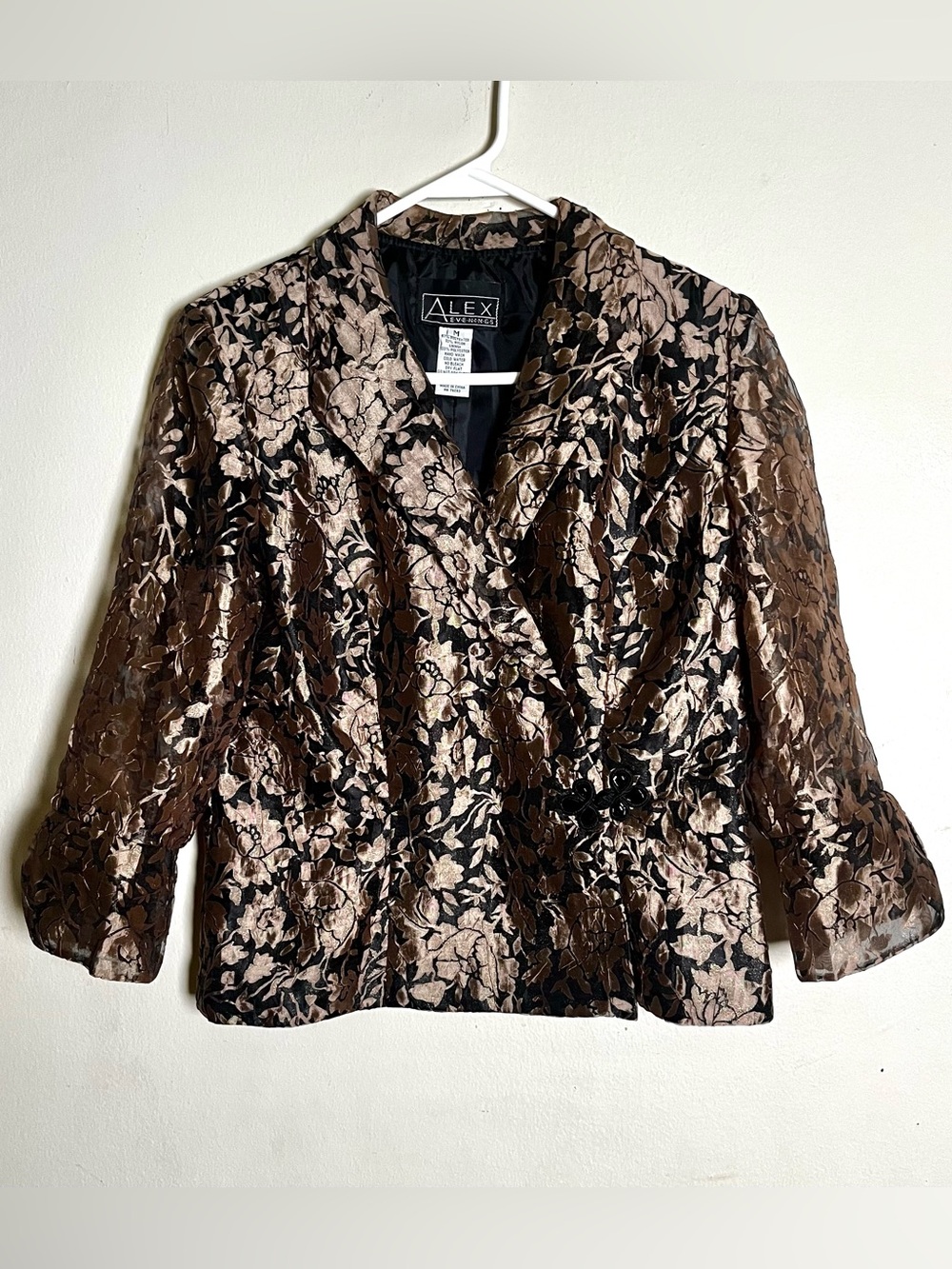 Alex Evenings Metallic Brown and Black Floral Jacquard Evening Jacket